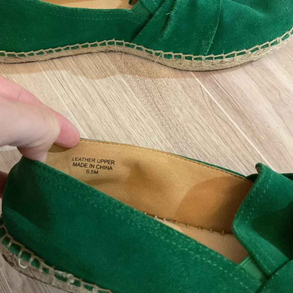 Talbots Green‎ Suede Knot Bow Espadrille Flats Womens 6.5M   Slip On Shoes
